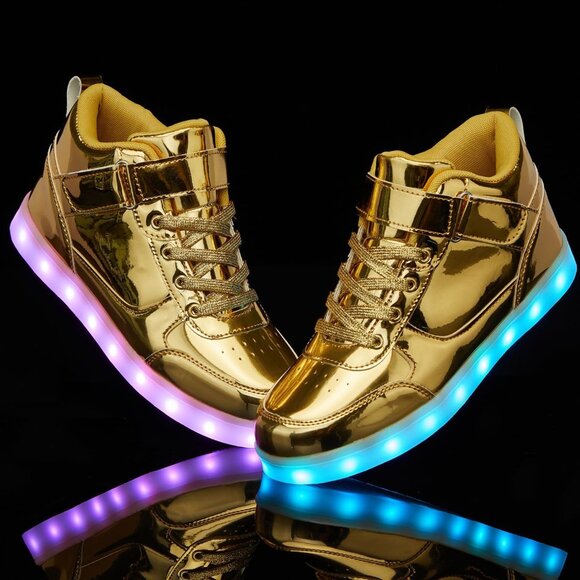 ⚡Unisex Gold High Top USB Charging Light Up Shoes Sports LED Dancing Sneakers - Picture 4 of 7